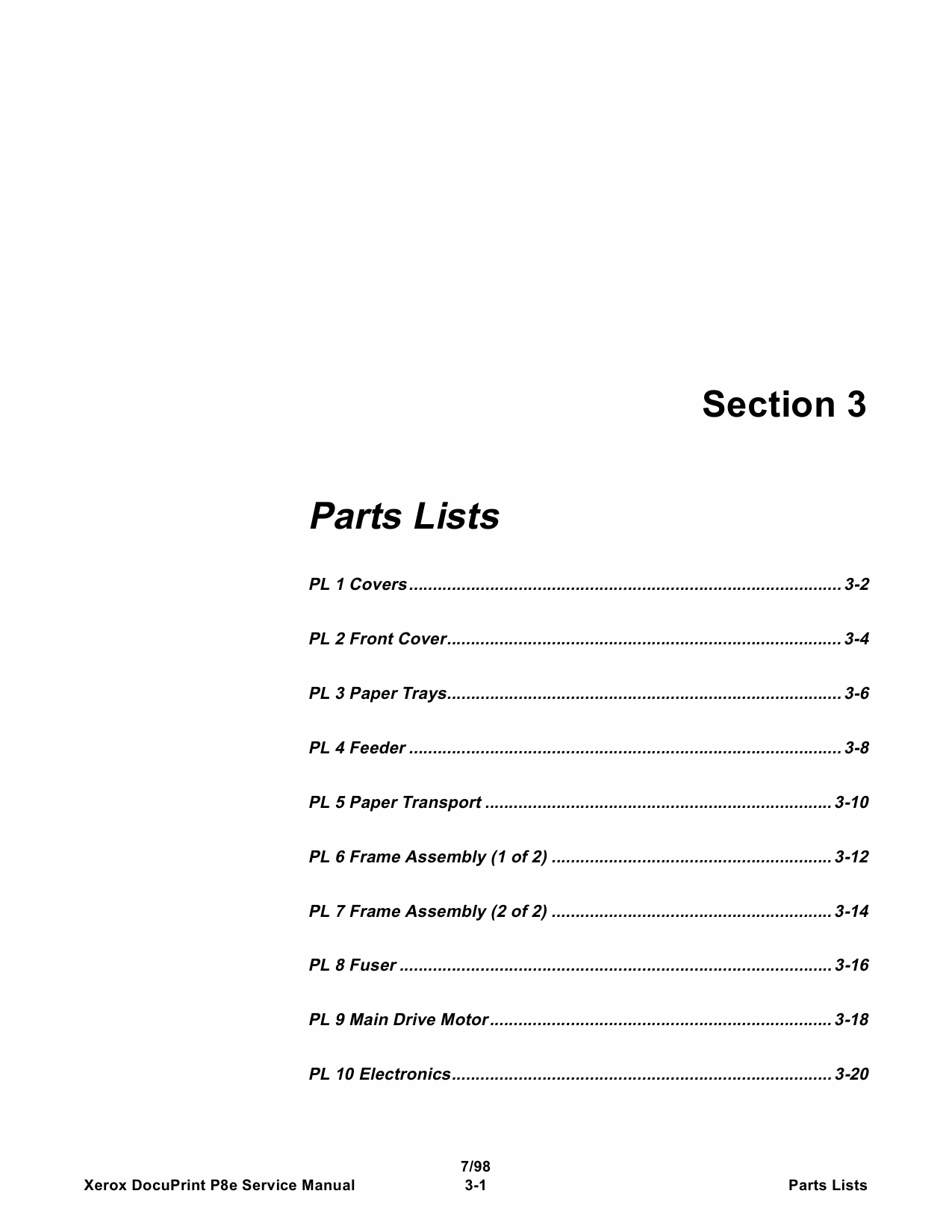 Xerox DocuPrint P8e P8ex Parts List and Service Manual-3